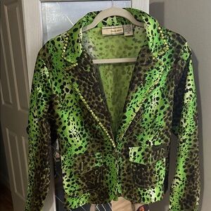 Bold Green and Black Leopard Print Blazer